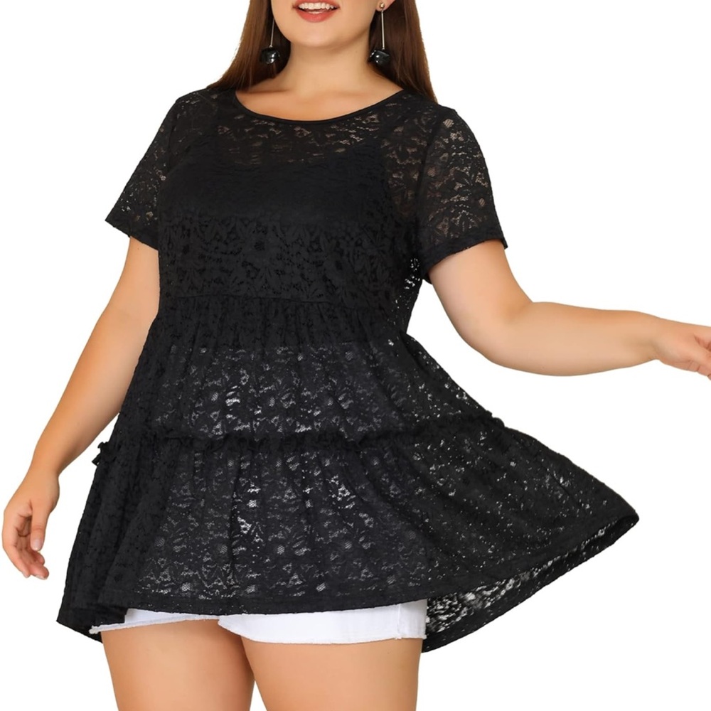 Chic Black Lace Flared Top